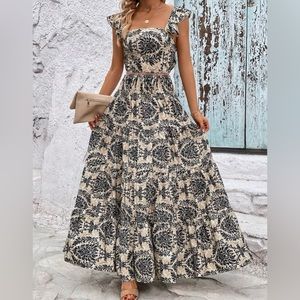 Ruffle Trim Top and Maxi Skirt TWO PIECE SET